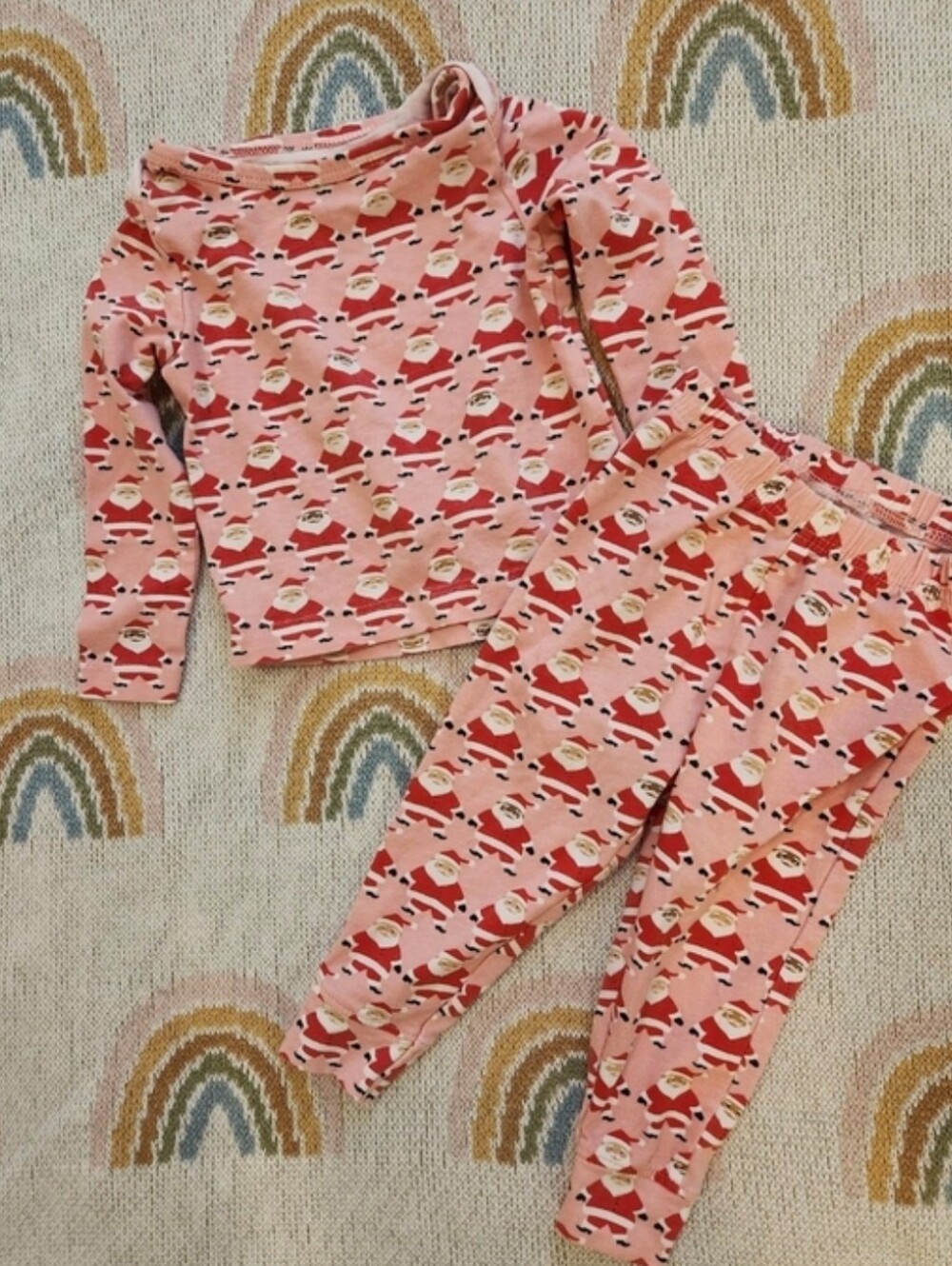 Pink Chicken 3-6 Months Christmas Pink Santa Print Pajama Set